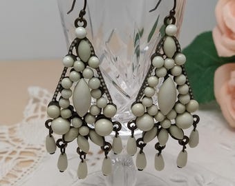 Vintage BoHo Chandelier  Cream On Brass Earrings Pastel Whimsigoth