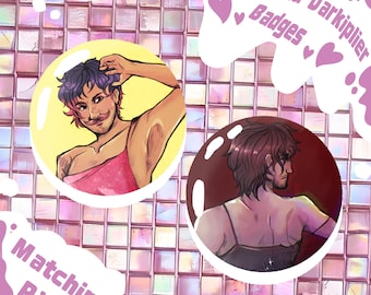 Matching Wilford Warfstache and Darkiplier Markiplier Pins/Badges