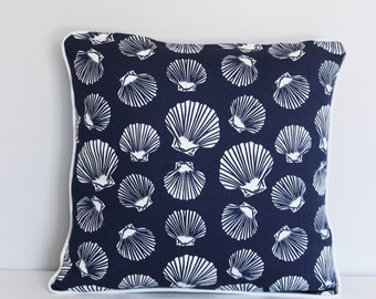Decorative Shell Cushion Cover In Navy & White 100% Cotton 40x40cm Beach Decor
