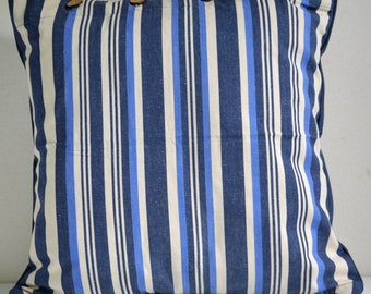 Blue, Navy & Cream Striped Cushion Cover 50x50cm