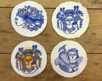 Nymphs and Goddesses / linocuts