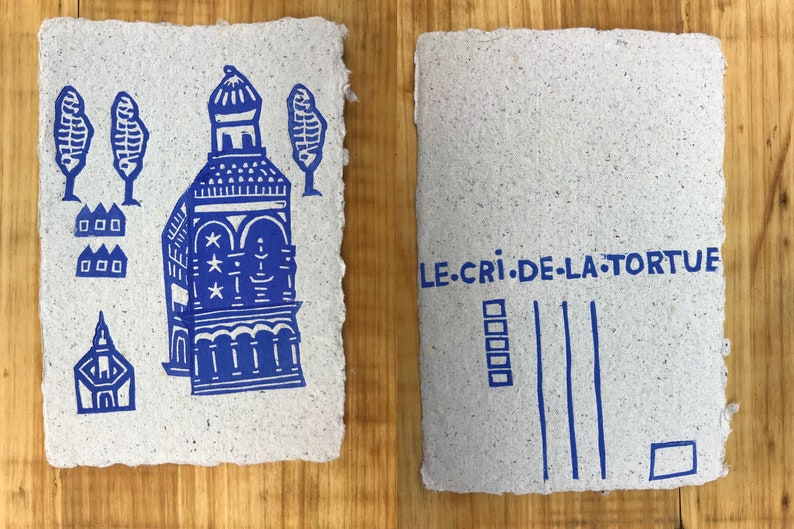 Les cartes postales des cités bleues / Linogravures Forteresse/fontaine