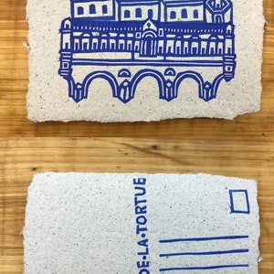 Les cartes postales des cités bleues / Linogravures Pont habité 1/2