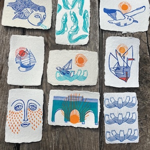 Der Schrei der Schildkröte Meerespostkarten, Linolschnitte