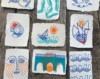 Postales marinas, linograbados de El Grito de la Tortuga