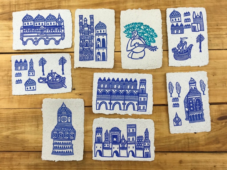 Les cartes postales des cités bleues / Linogravures zdjęcie 1