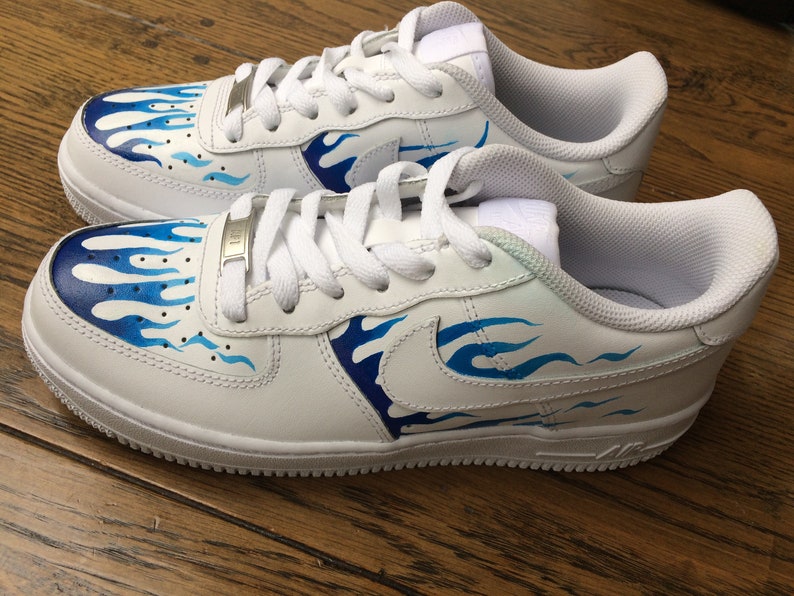 Custom Air Force 1 Nike trainers blue flame | Etsy