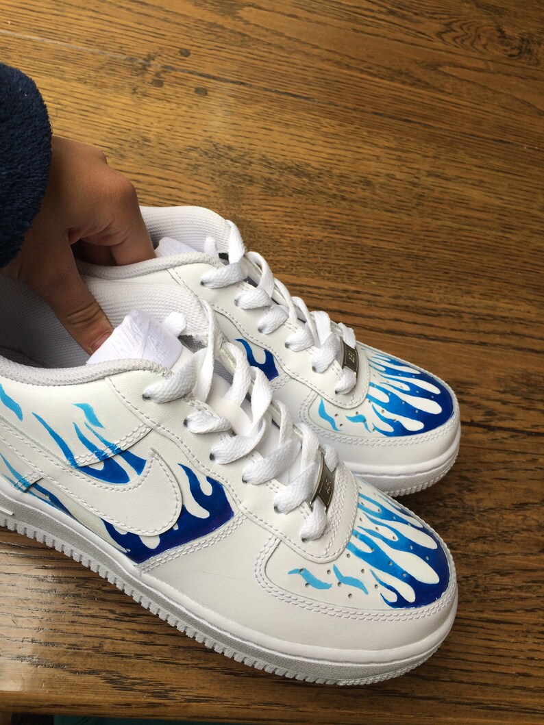 Custom Air Force 1 Nike trainers blue flame | Etsy