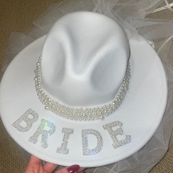 White Pearl Bride Fedora Hat | Bride Cowboy hat | cowgirl hat