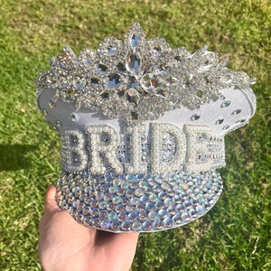 White and Silver Iridescent sparkly bride captain hat |   Hen hat