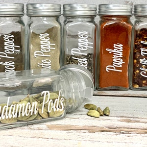 Spice jars , labelled spice jars , spice jars with labels , spice jars set , glass spice jars , spice jars with lid , spice containers