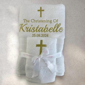 Personalized Christening Bath Towel and Face Towel Set , Custom Embroidered with Name and Date, Baby Baptism Gift , baby Luxurious Keepsakes