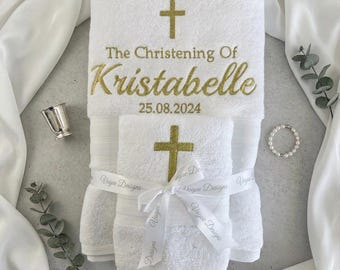 Personalized Christening Bath Towel and Face Towel Set , Custom Embroidered with Name and Date, Baby Baptism Gift , baby Luxurious Keepsakes
