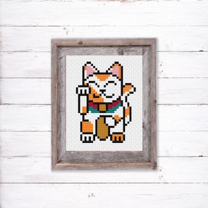 Glückskatze Kreuzstich Anleitung - Maneki Neko - Japanische Glückskatze Kreuzstich - Moderne Kreuzstich Anleitung - PDF