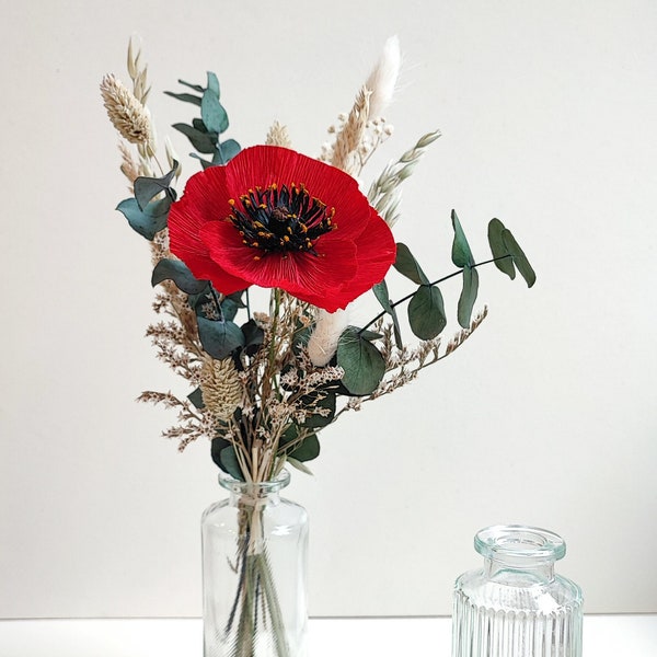 Poppy - Petite bouquet de fleurs séchées et papier - Vase en option