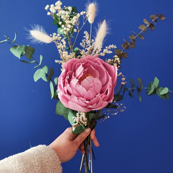 Rose ou pivoine ~ bouquet de fleurs séchées et fleur en papier