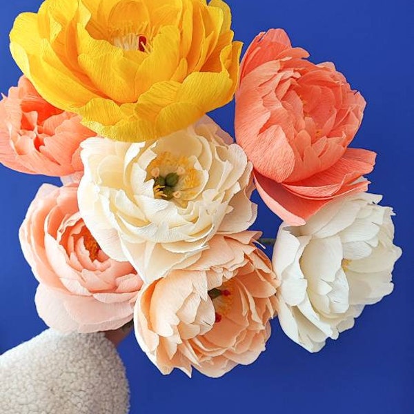 Pivoines en papier faites main à l'unité - Fleur en papier crépon - Fleurs durables