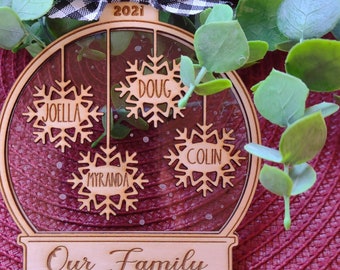 Personalized Family Snow Globe Christmas Ornament, Holiday Snow Globe Ornament, Custom Family Christmas Ornament, Snow Globe Decoration