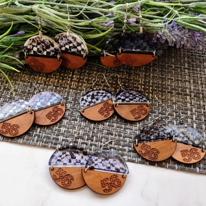 Racing Themed Checkered Flag and Checkered Number Earrings, Custom Checkered Flag Earrings, Checkered and Leopard Earrings, Racecar Earrings