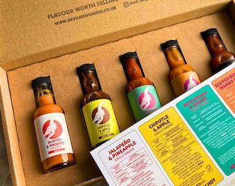 Hot Sauce Geschenk Set (Mild - Scharf), Vatertagsgeschenk, Freund Geschenk, Mama Geschenk, Freundin Geschenk, Vegan Hot Sauce