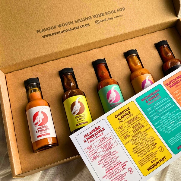 Hot Sauce Gift Set (Mild - Hot), Fathers Day Gift, Boyfriend Gift, Mum Gift, Girlfriend Gift, Vegan Hot Sauce