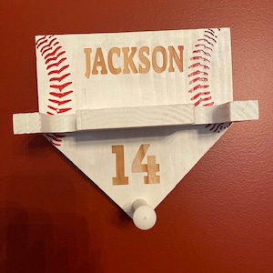 Personalized Small Home Plate Bat/Ball/Glove Holder with number
