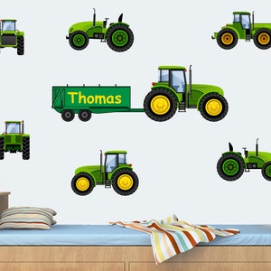 Personalised Green Tractors Wall Art Vinyl Stickers