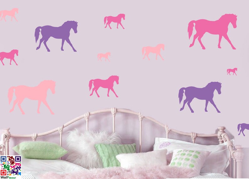 Horses Pink & Purple Pack of 16 Wall Stickers image 1