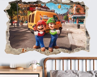 Super Mario Bros Movie Broken Hole in Wall Art Sticker Bedroom Decal