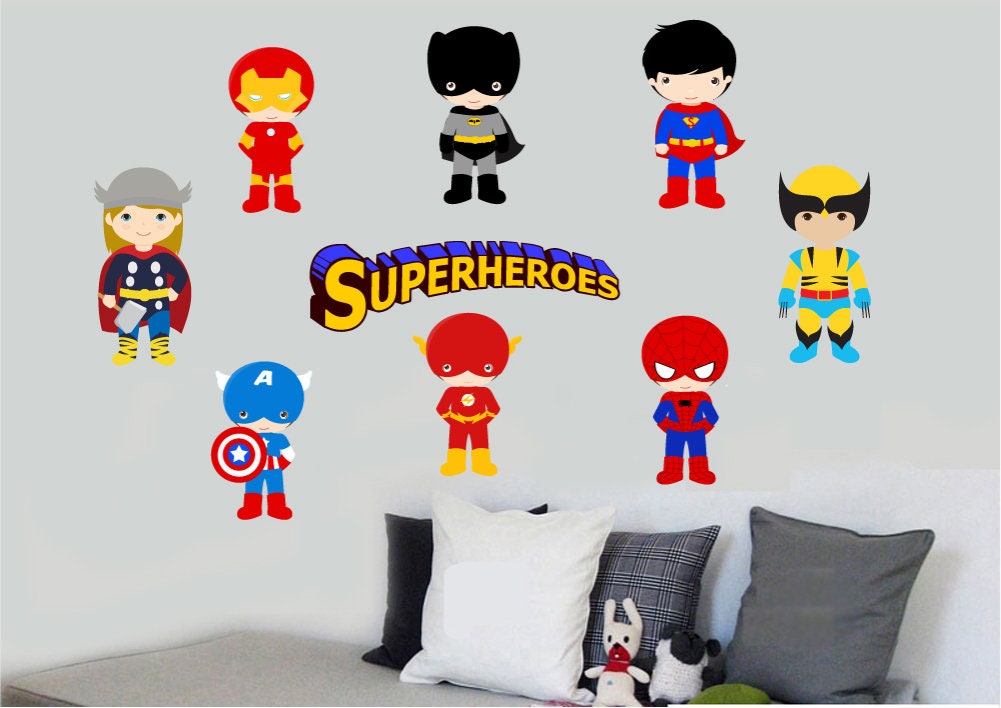 Superheroes 9 Pack Wall Art Vinyl Stickers Etsy UK