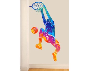 Colourful Basketball Player Slam Dunk Wall Art Vinyl Stickers