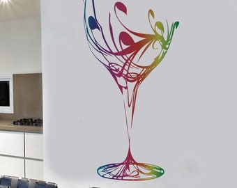 Colourful Abstract Wine Glass Wall Art Vinyl Sticker