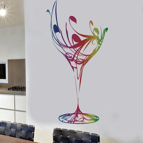 Colourful Abstract Wine Glass Wall Art Vinyl Sticker