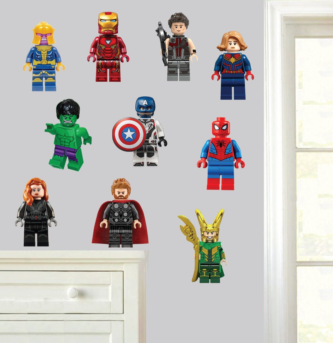 Lego Avengers Characters Wall Art Vinyl 8pc Sticker Pack Etsy