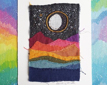 Moonshine #2 - Waning Gibbous Moon - embroidered art