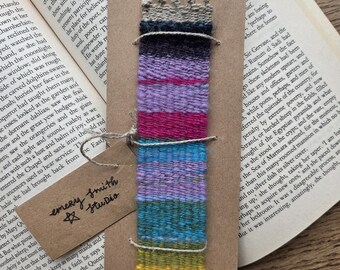 Hand-Woven Linen and Wool Bookmark: Hand-Spun Yarn