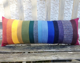 Patchwork rainbow rectangular cushion #3
