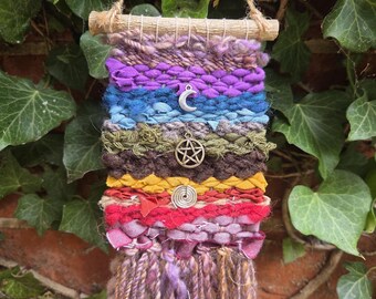 Rainbow Weaving Wall Hanging with charms & bells