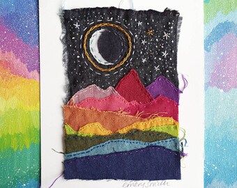Waning Cresent Moon - embroidered art