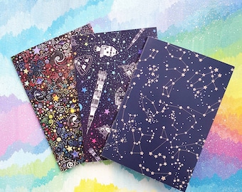 Pack of three A6 Space Notebooks dotted paper