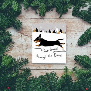 Dachsund Christmas Card - Dachsund through the Snow - Dachshund - Christmas Card - Dog Art - Weiner Dog - Dog Card