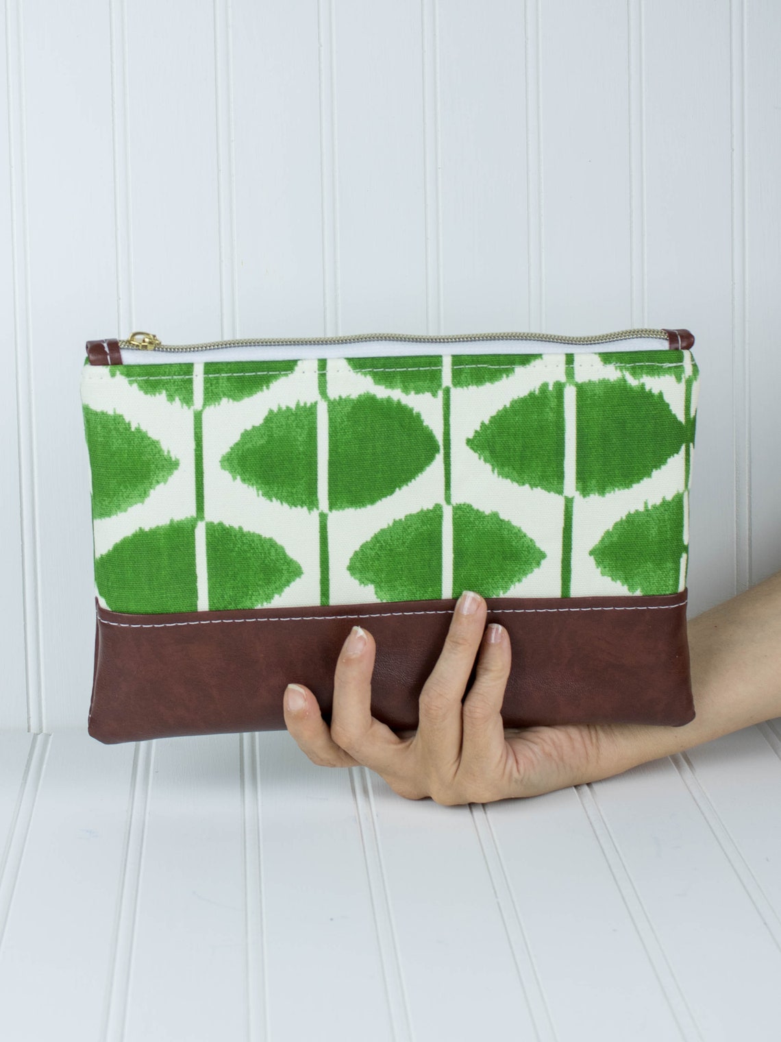 Vegan leather wristlet clutch purse large minimalist green Etsy