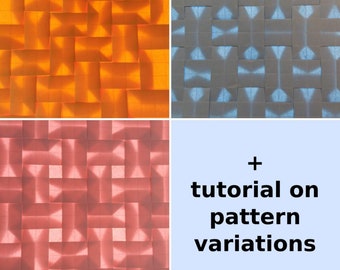 Three square weaves + tessellation tutorial, geometric puzzle, origami crease pattern, fold it yourself, challenging design, digital pattern
