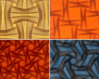 Compound Twists tessellation 4-pack, origami crease pattern, fold your own, geometric puzzle, challenging design, digital pattern, grid fold