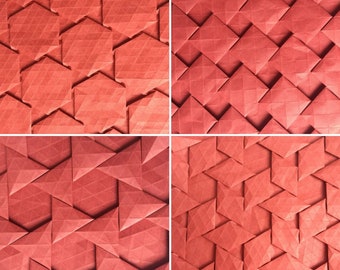 Halb-benachbarte Fliesen Tessellation 4er-Pack, Origami Faltmuster, selbst falten, geometrisches Puzzle, herausforderndes Design, digitales Muster
