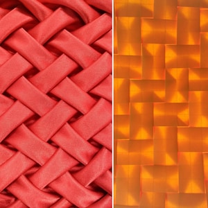 Tessitura a spina di pesce, manipolazione del tessuto, tecnica artigianale, motivo a piega origami, punto smock reticolare, cucito, moda origami, motivo digitale