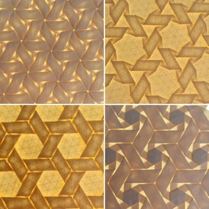 Serie di tassellatura a doppio rombo, confezione da 4, puzzle geometrico, motivi di piega origami, piegalo da solo, design impegnativo, modello digitale