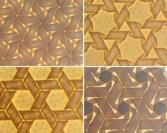 Double Rhombus tessellation series 4-pack, geometric puzzle, origami crease patterns, fold it yourself, challenging design, digital pattern