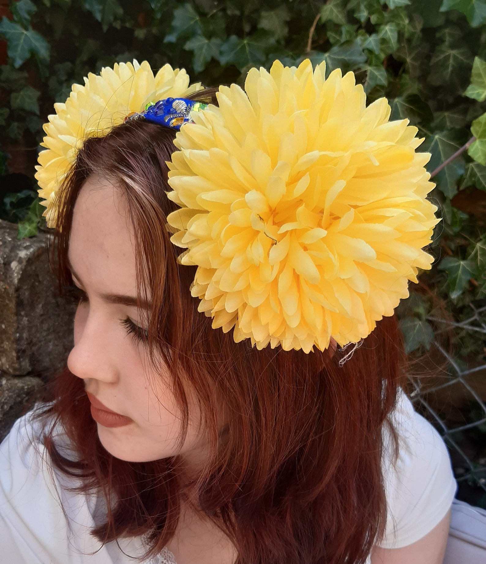 Yellow Pom Pom Flower Festival Rave Fairy Headband Headress Etsy