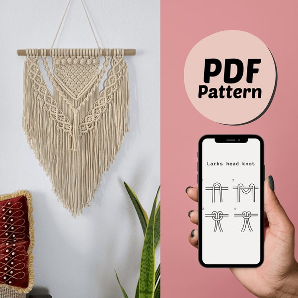 Macrame PATTERN and Knot Guide for DIY Wall hanging, digital download english